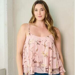 Women's Plus Size Sleeveless Tiered Back Detailed Floral Tank - 2X